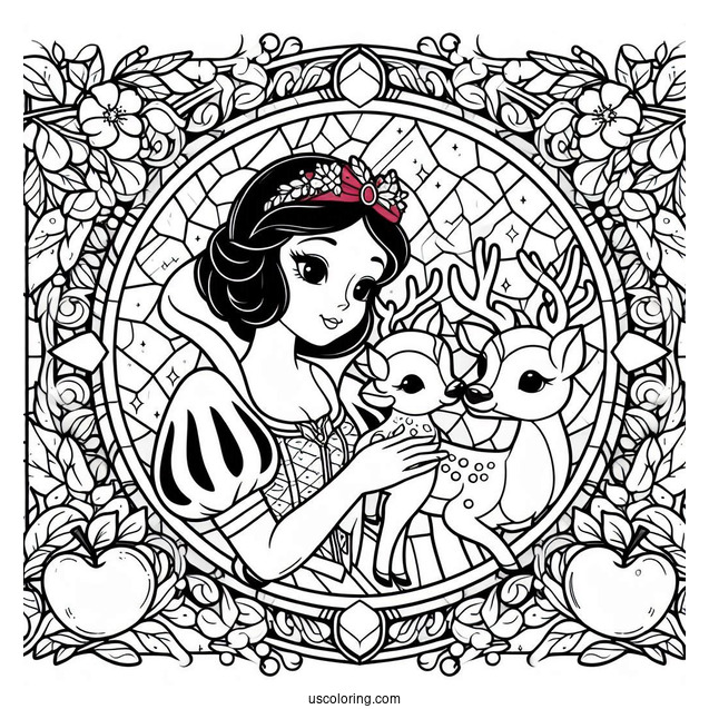 Snow White Coloring Pages With Deer Stained Glass