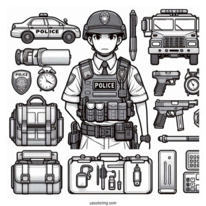 Police Officers Equipment To Color