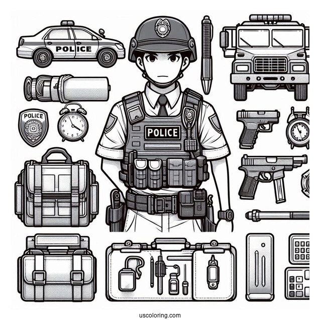 Police Officers Equipment To Color