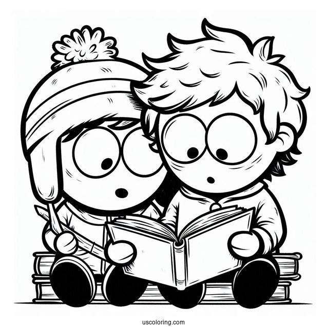 South Park Coloring Page Of Kyle Broflovski And Kenny McCormick Reading Together