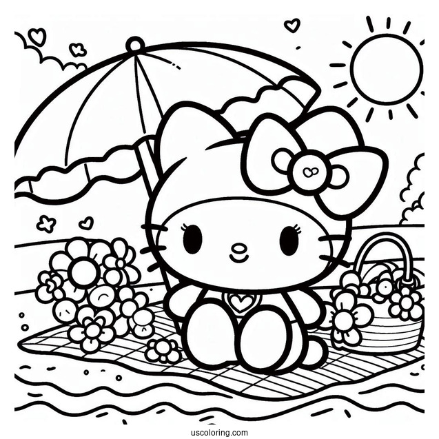 Sanrio Coloring Pages Of Cute My Melody At The Beach