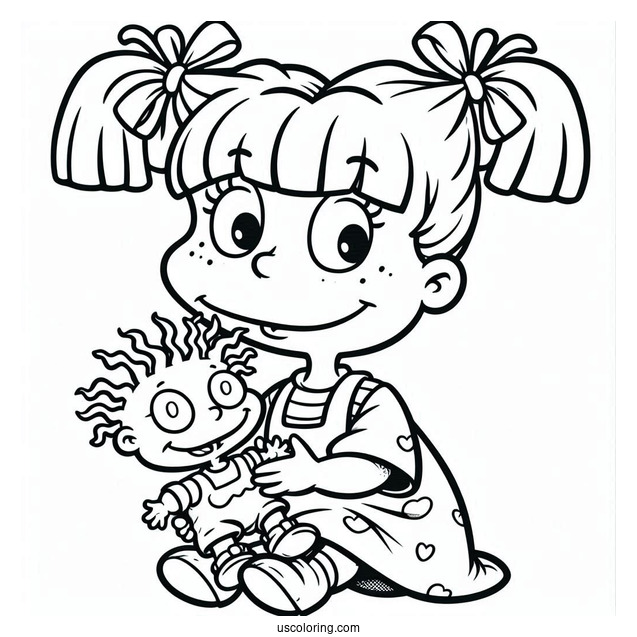 Rugrats Coloring Page Of Simple Angelika Pickles Smiling While Holding Doll