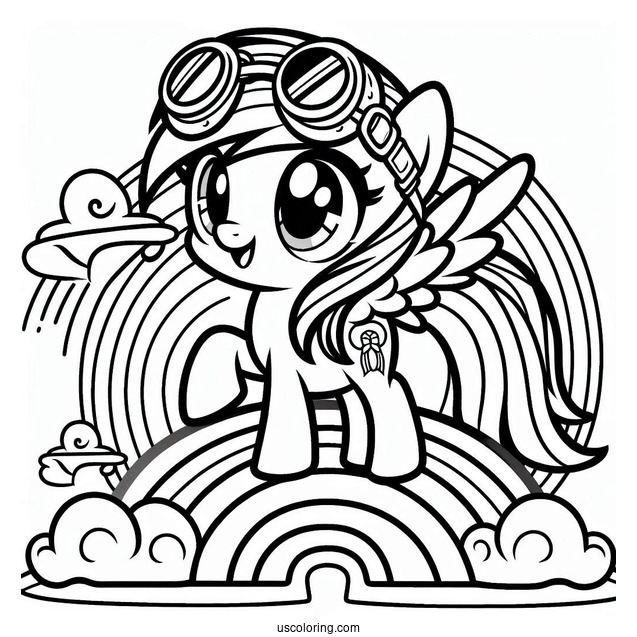 Rainbow Dash Coloring Page Standing On A Rainbow With Aviation Goggles