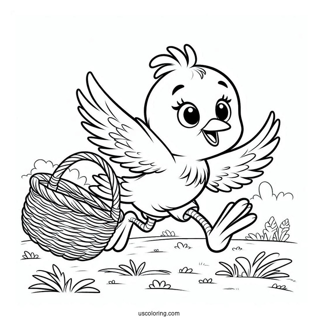Big Bird Running In Field With Basket Coloring In For Kids