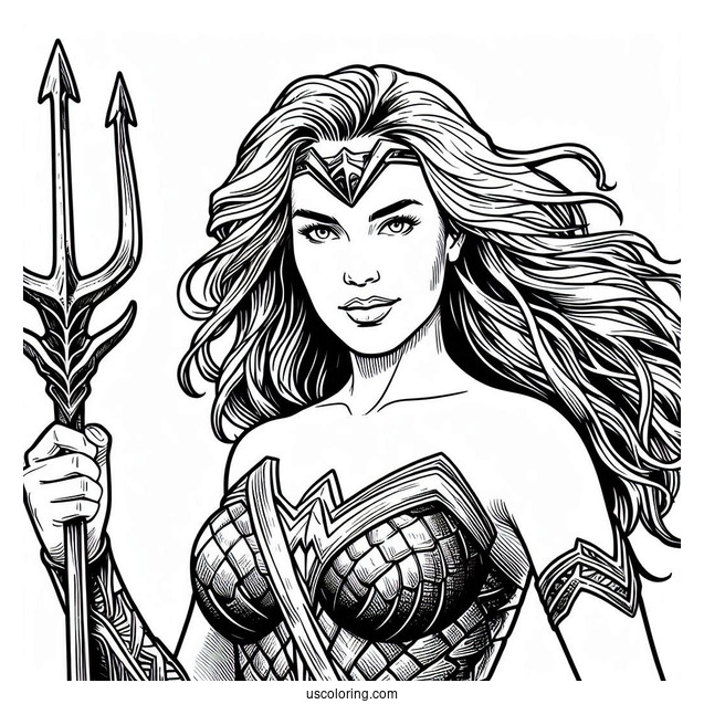Aquaman Coloring Page Justice League Mera Holding A Trident