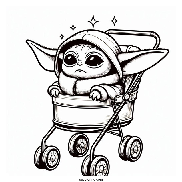 Baby Yoda In Hovering Pram To Color
