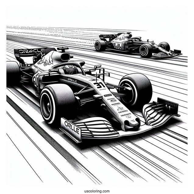 F1 Coloring Page Of Realistic Oracle Red Bull Racers With Contrails In The Air