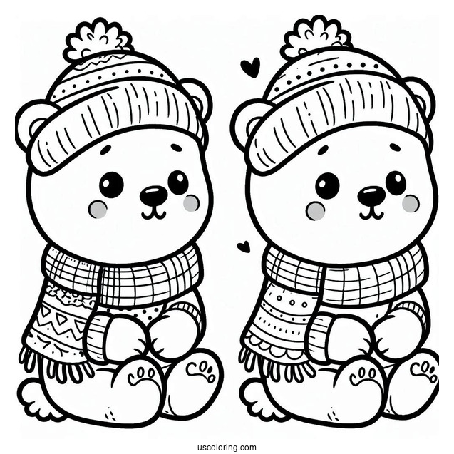 Cute Coloring Page Bear Wearing A Scarf For Preschoolers