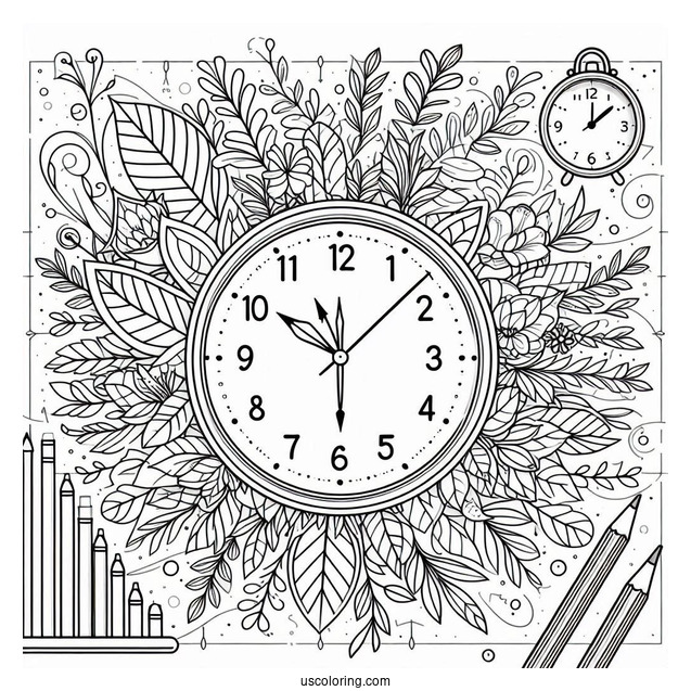 Clock Coloring Page With Minutes And Hours