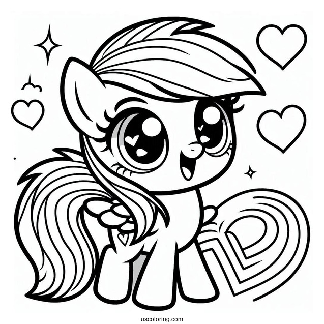 Cute Chibi Rainbow Dash Coloring Page With Heart Eyes For Preschoolers
