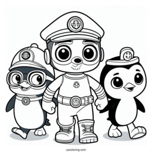 Octonauts Coloring Page Of Captain Barnacles, Peso Penguin, And Kwazii Walking