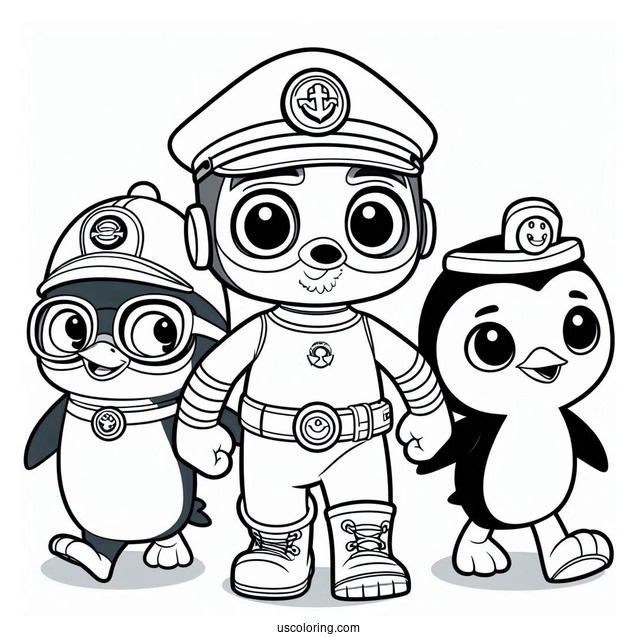 Octonauts Coloring Page Of Captain Barnacles, Peso Penguin, And Kwazii Walking