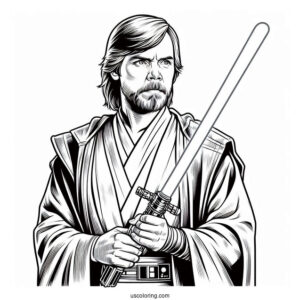 Luke Skywalker Holding Lightsaber Coloring In