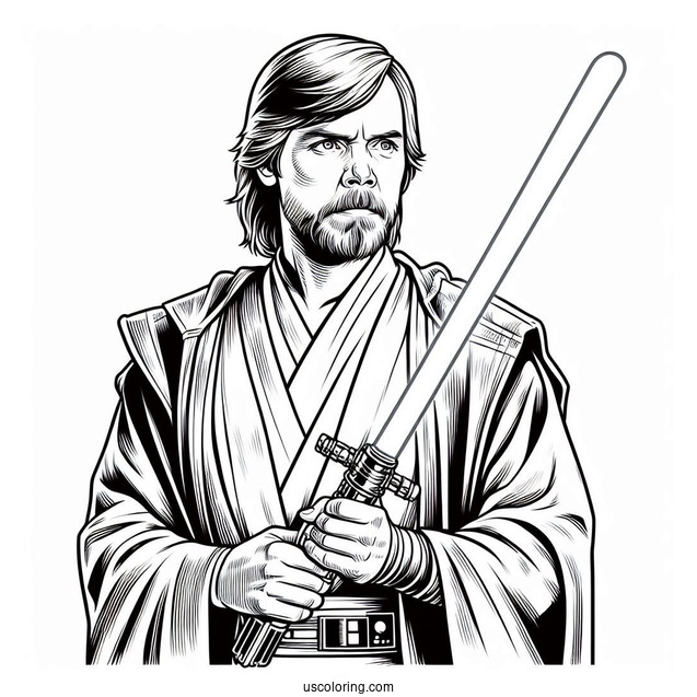 Luke Skywalker Holding Lightsaber Coloring In
