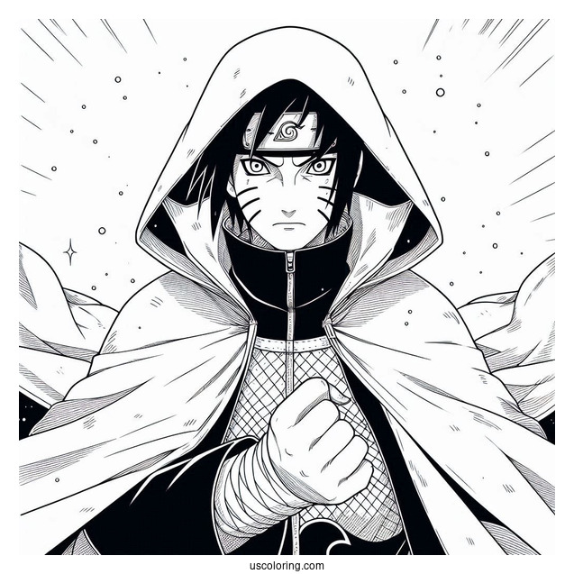 Naruto Coloring Page Of Itachi Uchiha in Akatsuki Cloak