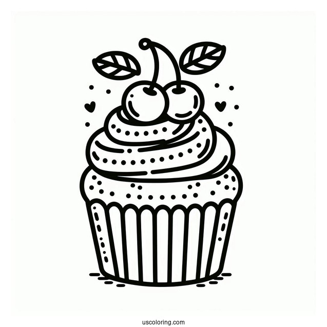 Cupcake With Cherries And Icing To Color