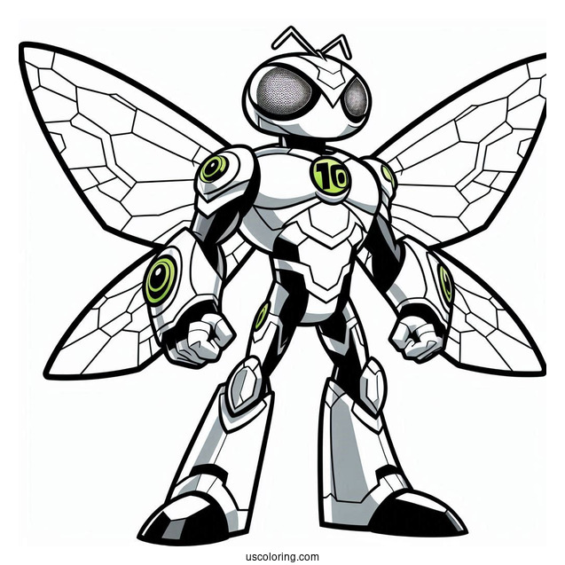 Ben 10 Coloring Page Of Stinkfly In Front Of Omnitrix