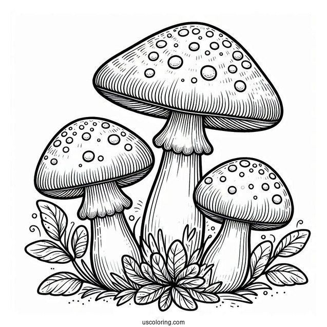 Three Fly Agaric Mushrooms Coloring Page For Kids