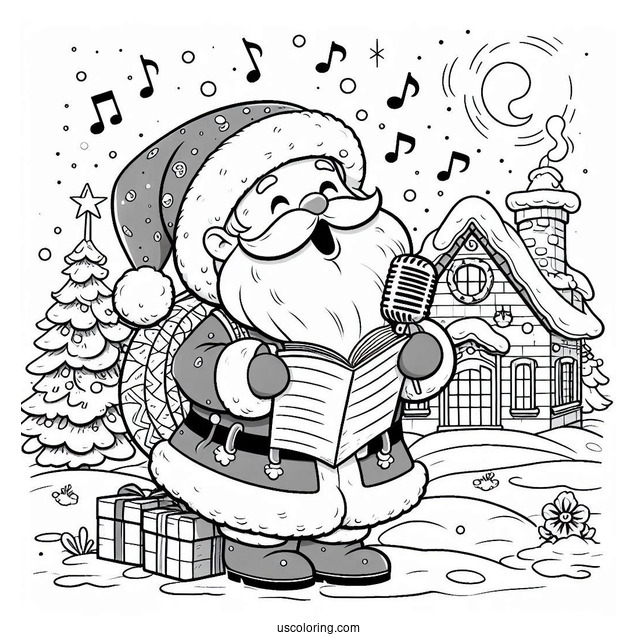 North Pole Coloring Page Of Santa Claus Singing In The North Pole