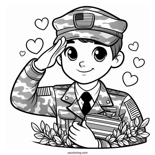 Cute American Soldier Coloring Page Saluting For Preschoolers