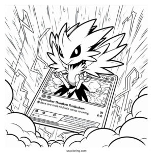 Easy Zapdos Thunderstorm Pokemon Card Coloring Sheet For Kids