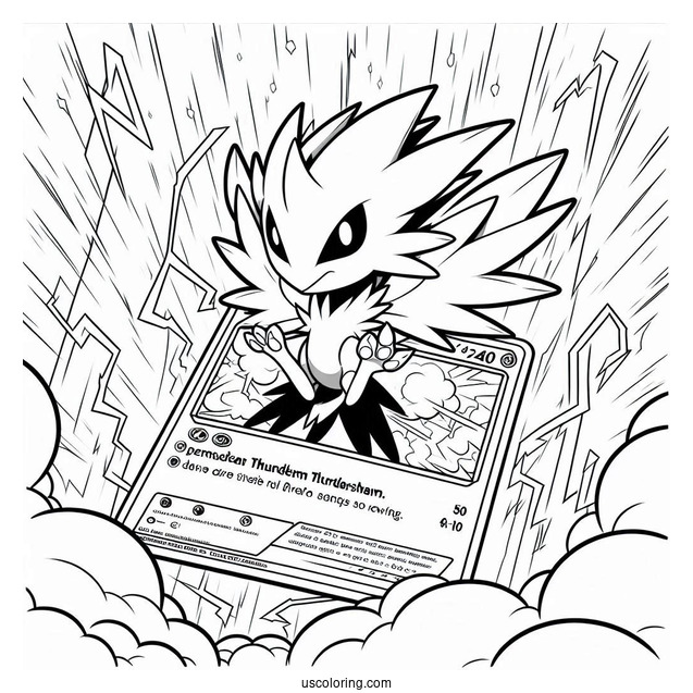 Easy Zapdos Thunderstorm Pokemon Card Coloring Sheet For Kids