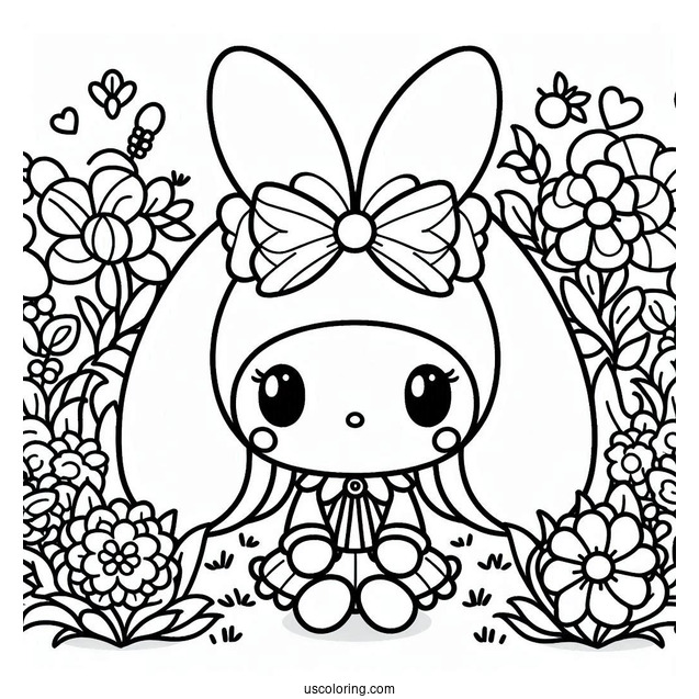 Kuromi In Garden With My Melody Coloring Page