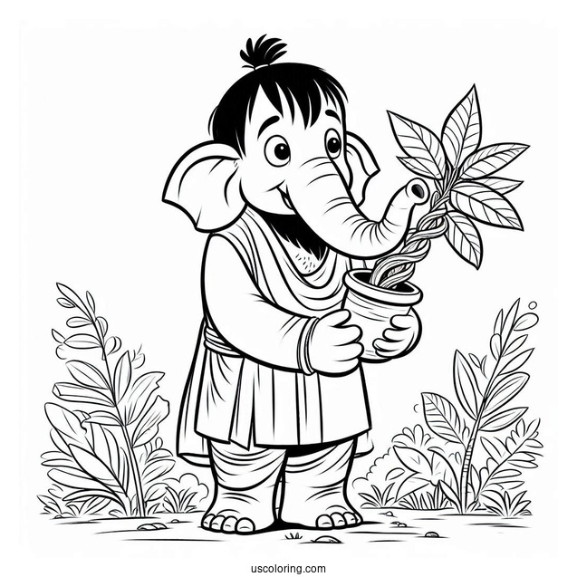 Jungle Book Coloring Page Of Hathi Holding Plant With His Trunk