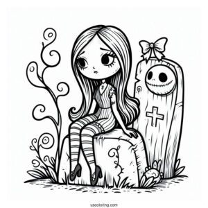 Cute Sally Sitting On Tombstone Coloring In