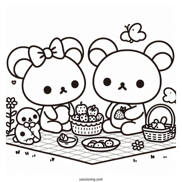 Rilakkuma Coloring Page Of Korilakkuma, And Kiiroitori Having A Picnic