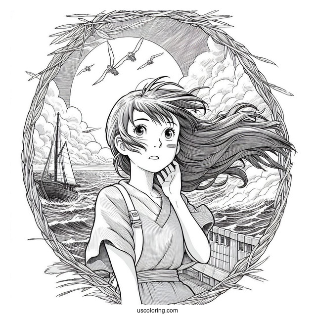 Studio Ghibli Coloring Page of The Wind Rises Nahoko Satomi Painting