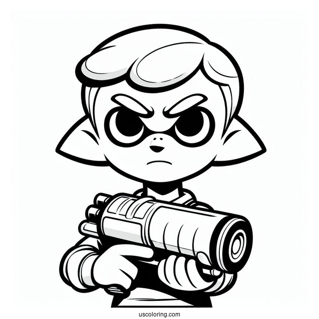 Splatoon Coloring Page Of Serious Octoling Boy Holding Inkjet