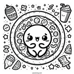 Kawaii Themed Pizza Coloring Sheet