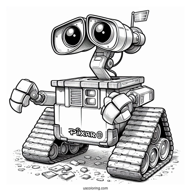 Pixar Coloring Page of Detailed Wall E With Eve