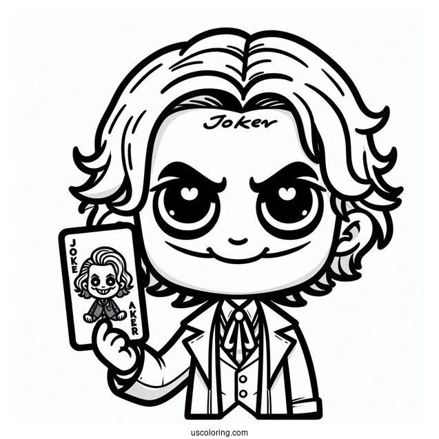 Evil Chibi Joker Coloring Page Holding Up A Joker Card For Kids