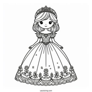 Easy Princess Daisy Coloring Page In Gown For Kids