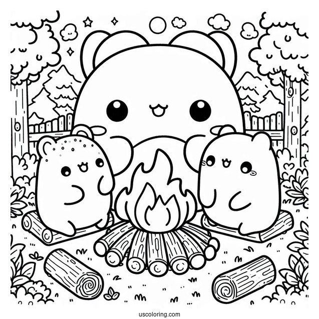 Sumikko Gurashi Coloring Page Of Backyard Bonfire With Minnikos