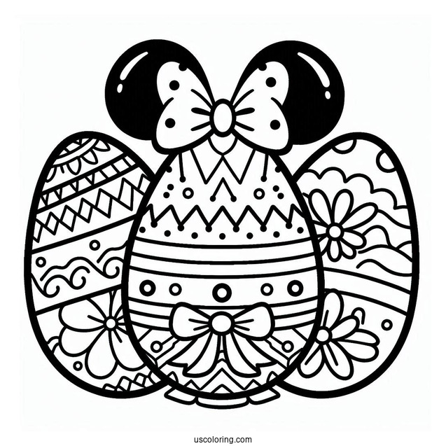 Festive Easter Egg Coloring Page with Mickey Mouse Ears Pattern