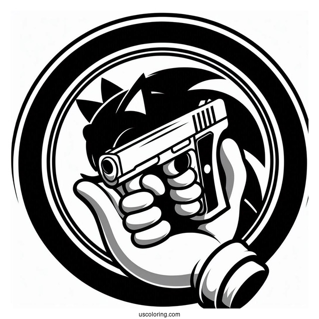 Shadow Coloring Page Of Holding Gun While Inside Ring