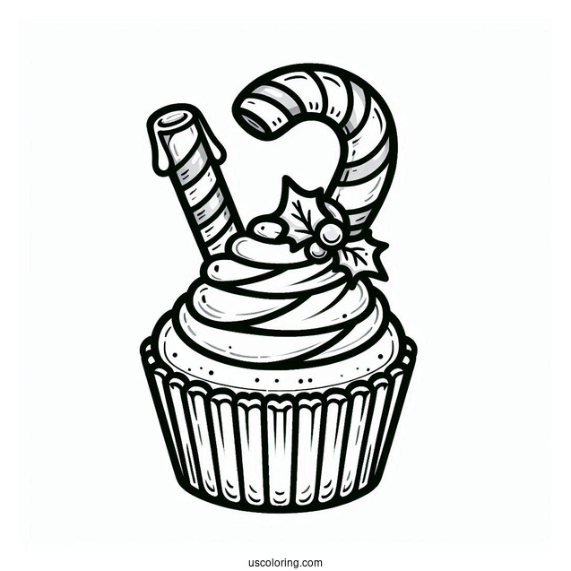 Candy Cane In a Cupcake To Color