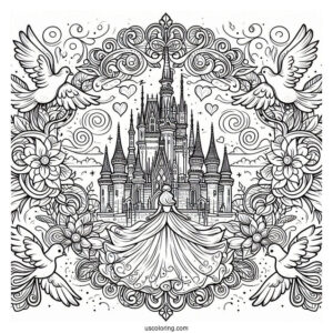 Fantastical Cinderella Mandala With A Castle And Doves
