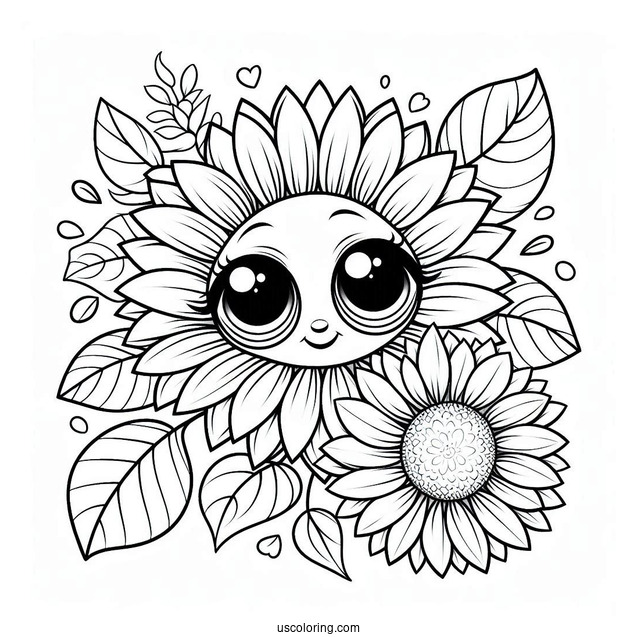Big Eyed Sunflower Coloring For Kids