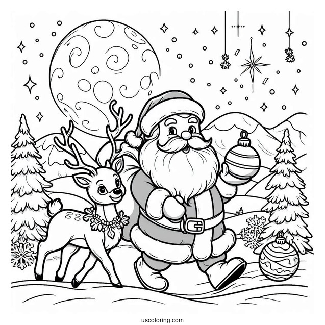 Santa Claus And Rudolph At The North Pole