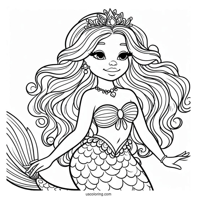 Young Mermaid Princess Coloring Page For Kids