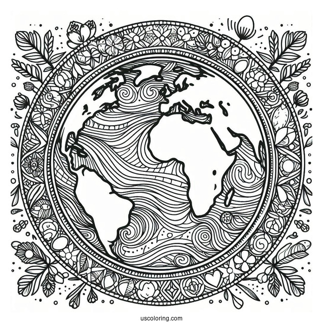 Coloring Page Of Earth With Country Borders