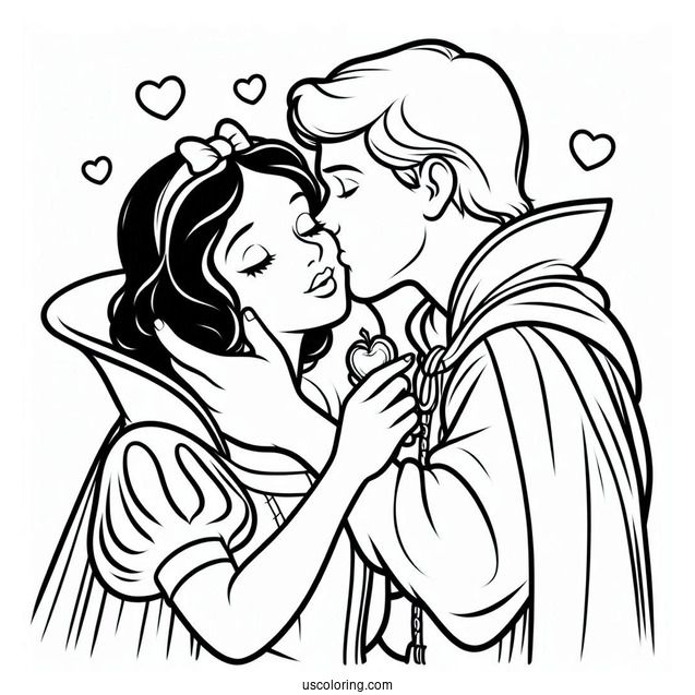 Snow White Being Kissed By The Prince Coloring Sheet