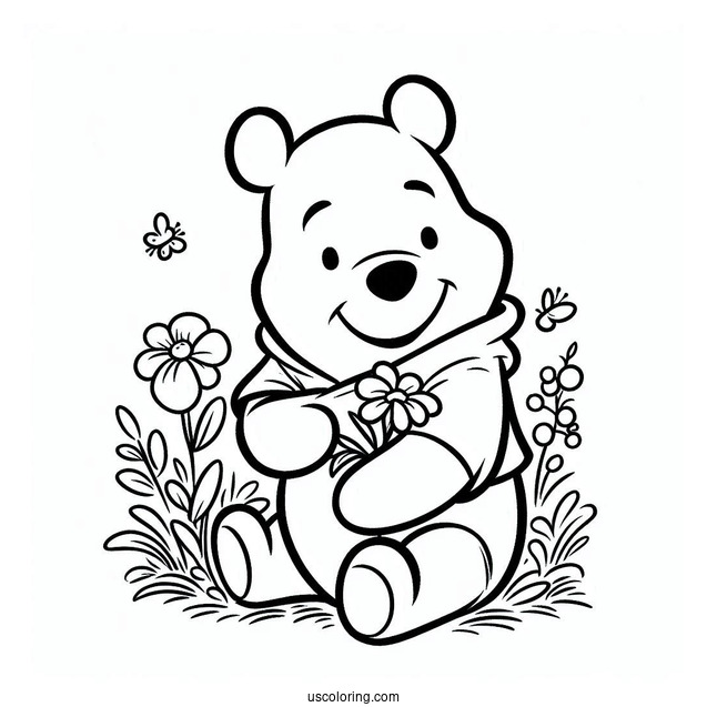Smiling Winnie The Pooh Bear Coloring Page For Kids