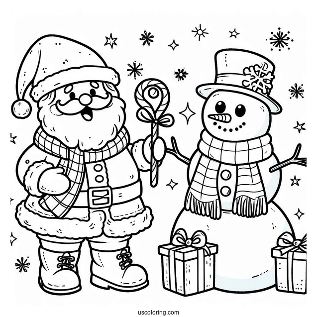 Coloring Page Of Santa And Snowman To Color