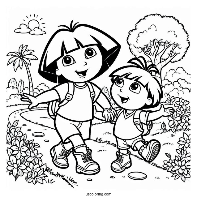 Dora And Boots Dancing On a Path