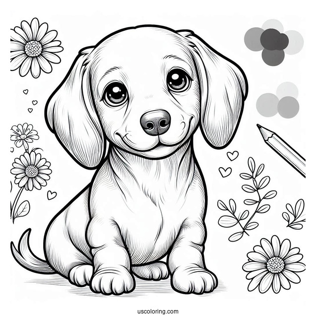 Cute Puppy Dachshund Coloring Page
